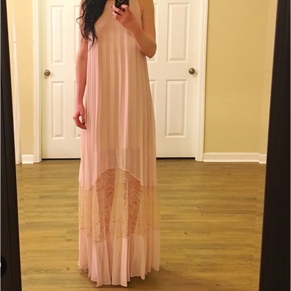 Rose smoke BCBGeneration sheer pleated maxi dress